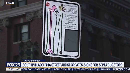 South Philly street artist helps create signs displaying SEPTA bus arrival times