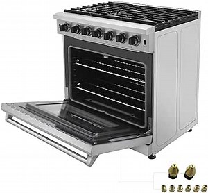 THOR Kitchen Freestanding Professional 36-inch Gas Range in Stainless Steel - Model LRG3601U + LP Conversion Kit