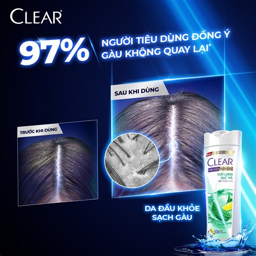 CLEAR THẾ HỆ MỚI - ĐẲNG CẤP HỢP THỜI Gàu liên tục làm phiền khiến bạn gãi đầu, không yên? Dùng dầu gội sạch gàu, khiến bạn càu nhàu tóc khô? Kết thúc nỗi lo về gàu vì đã có Clear Thế Hệ Mới - đẳng cấp hợp thời được rất nhiều người tiêu dùng Việt tin tưởng: ✔︎ Bọt siêu mịn giúp loại sạch mọi vảy gàu bám trên da đầu & chân tóc. nhưng không hề làm thương tổn da đầu và tóc ✔︎ Niacinamide hay còn gọi là Vitamin B3, giúp nuôi dưỡng & dưỡng ẩm chuyên sâu các tế bào dưới da đầu, khi tế bào đủ khỏe, giàu