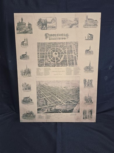 Circleville, Ohio Historical Map Illustration Printed Wood Sign: 1878 Circular Earthworks - Etsy