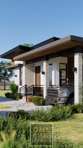 Small Bungalow with Carport #HomeRenovation #HomeImprovement #homedesign #homedecor #dreamhouse #bungalowhouse #3dhouseplan #dreamhousedesign #housedesign #2storeyhousedesign #3dhousedesign #housedesignideas #modernhouse | OneArki Designs