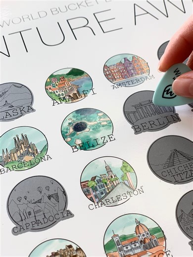 World Bucket List Scratch off Poster | Watercolor Travel Souvenir - Etsy