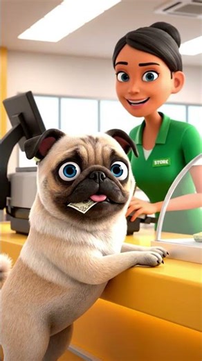 Cute Pug discovers giant pizza toy 🍕💰