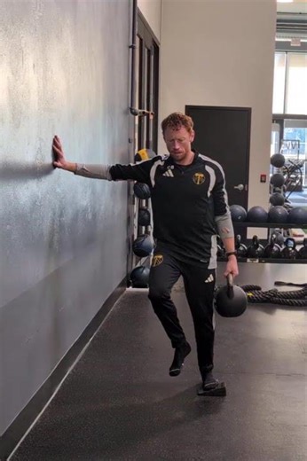 Calf Raise 1-Leg on Slant Board (Ankle Eversion)+ Medial Wall Drill - with 1-KB/DB