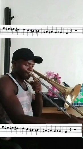 A chromatic scale with notes for trombone.