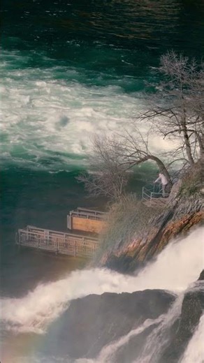 🌈 Rainbow at Rhine Falls 4K | Mist and Light at the Island Dock