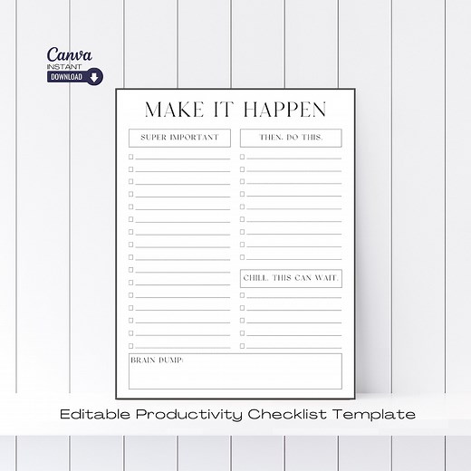 Editable Daily to Do List: Printable Productivity Planner (canva Template) - Etsy