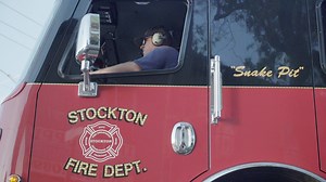 Stockton firetruck crashes into building