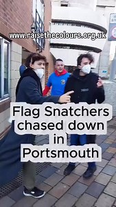 ABSOLUTE SCENES IN PORTSMOUTH Lefty Flag Snatchers Chased Away By Patriots I don’t approve of the hands being laid on the girl, shame on you young man, but she was giving plenty back. #raisethecolours #stoptheboats #saveourkids | Raise the colours