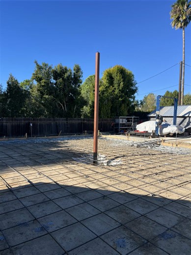 5x5-15’ steel column set in the embed and put plumb. We are done with this project and ready for the concrete guys to wrap up.