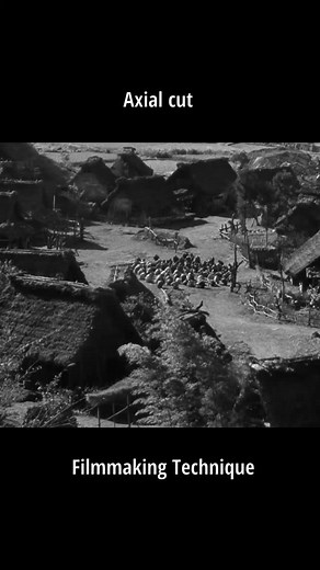 akashmall on Instagram: "Akira Kurosawa’s use of the axial cut—a series of jump cuts that push closer to a subject along a straight axis—was a radical departure from traditional camera movement. Instead of using a dolly or zoom, Kurosawa cut between static shots at different distances to create a feeling of urgency, tension, or introspection. A powerful example appears in *Seven Samurai* when villagers approach the elder’s watermill: the camera jumps from a wide shot of the spinning waterwheel t