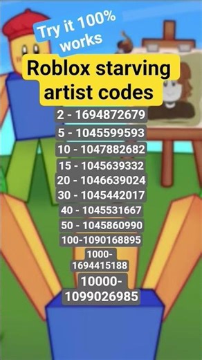 roblox starving artist codes. it works 100% #roblox #starvingartistcodes #games