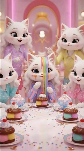 Cute Kitten Girls Noodles & Burger Party 😸🍜🍔 | Kitten Eating Fun | 3D Tiny Fun #catshorts #cutecat