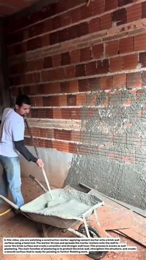 Manual Wall Plastering Process Using Cement Mortar | Brick Wall Finishing Construction Education.
