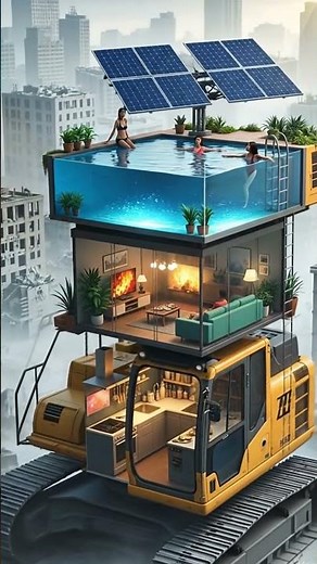 Vertical Survival Home Built on a Giant Excavator | Post-Apocalyptic Living Concept