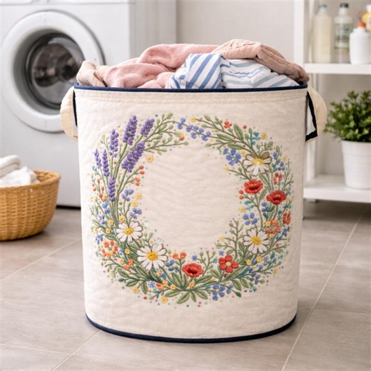 Quilted Floral Laundry Basket, Large Fabric Storage Bin With Handles, Decorative Clothes Hamper, Nursery Toy Organizer - Etsy