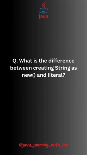 JavaJourney on Instagram: "What is the difference between String literals and new() keyword???? #java #techeducation #learnjava #javatutorial #javadeveloper #techeducation #string #stringliterals"