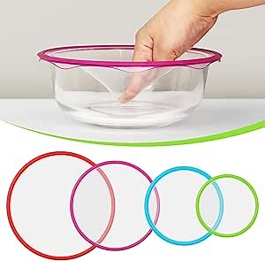 Silicone Stretch Lids Bowl Covers - Reusable silicone covers for food storage, Elastic Bowl Covers for Glass Containers, Round & Rectangle Containers, Food Covers for Keep Food Fresh, 4.6-7.8", 4 PCS