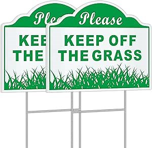 2 Pack Please Keep Off The Grass Signs, 12" x 9" Stay Off Dont Walk On Lawn Yard Sign With Metal Stakes, Keep Dogs Off Grass Garden Double Side Corrugated Plastic, Weatherproof, Easy To Install.