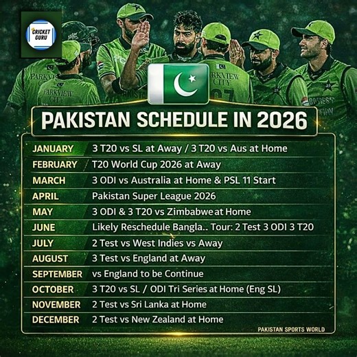 Pakistan schedule in 2026 | news #cricketguru