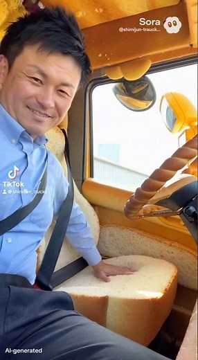 大型トラックのスカニアがついにパンでできました！緊急事態に車内の部品を食べることができます！？￼ #scania #内装 #パン