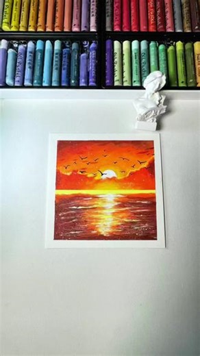 油画棒|落日沉溺于橘色的海新手入门油画棒保姆级教程|新手也可以画巨简单的油画棒绘画技巧，来看新手如何画油画棒👀pruns李子画画版#跟着抖音学画画 #油画棒 #新手油画棒教程 #油画棒教程 #橘色