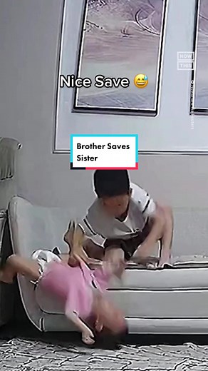 This 5-year-old saved his baby sister from falling off the couch, then gave her the sweetest snuggles when she began to cry #siblings #kids #baby