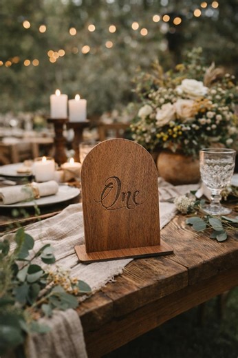 Rustic Wedding Table Numbers, Wooden Arch Table Decor, Engraved Script Sign, Light & Dark Wood, Farmhouse Wedding Decor - Etsy
