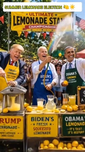 Trump, Biden & Obama: The Ultimate Lemonade Stand Showdown! Giant lemons 🍋😂🍹#shorts #shortsfeed
