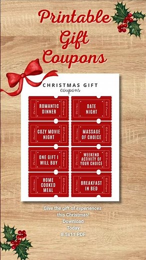 Printable Christmas Gift Coupons for Couples – Date Night Holiday Love Vouchers #chrismasgift