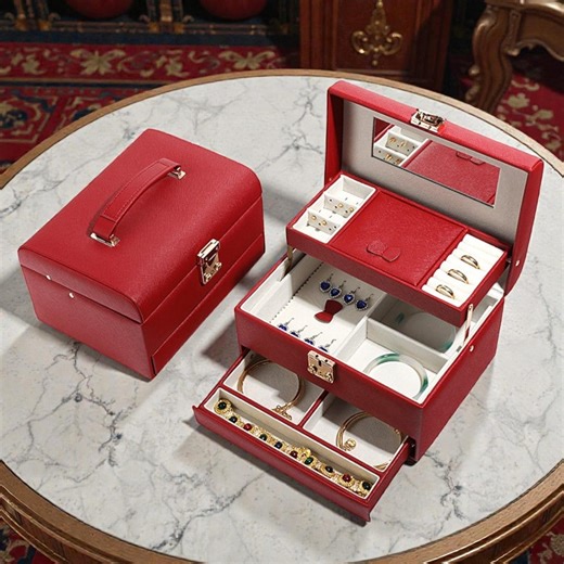 Red Jewelry Box Organizer | Mirrored Storage Case, Gift for Her - Etsy