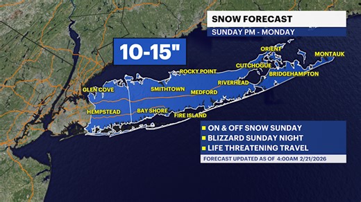 Blizzard warning is in effect for Long Island Sunday into Monday