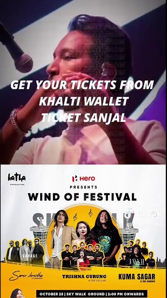 Katha Production presents “Wind of Festival “ featuring the incredible talents Samir Shrestha, Kuma Sagar, Trishna Gurung, and more!🌟 Join us on October 25th at Skywalk Ground, Nepal for an unforgettable musical celebration, vibrant performances, stunning visuals and a night full of joy. Don’t miss out on this amazing experience! #KathaProduction #NepalEvents #Music #celebration