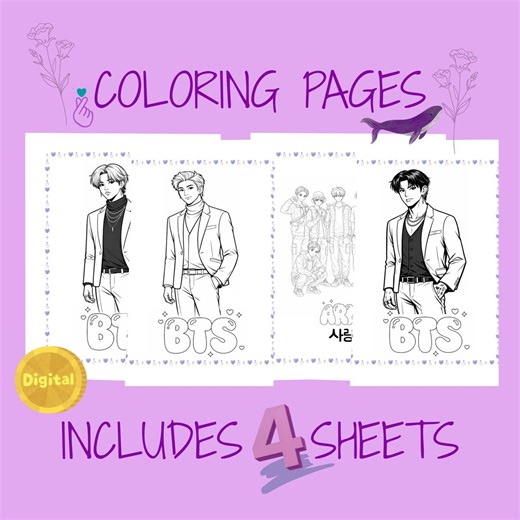 BTS Inspired KPOP Idol Coloring Pages | Printable 8.5 X 11 Sheets - Etsy