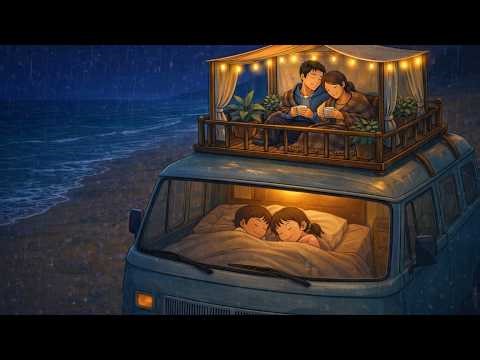 A Rainy Day in Our Mobile Home : Camping at the Beach | Cozy Moments Together | Ghibli Style ASMR