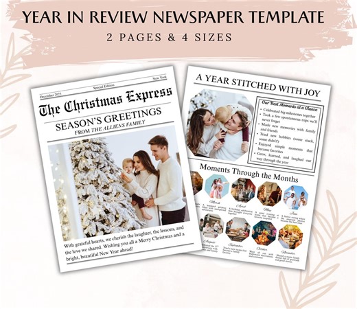 Editable Newspaper Template Christmas Newsletter | Year in Review Christmas Card | Printable What a Year Family Holiday Canva Photo Collage - Etsy