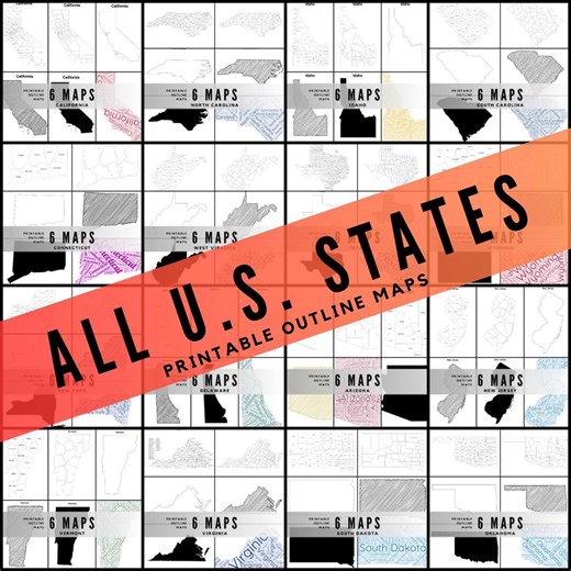 All 50 US State Outline Maps Bundle - Printable Geography Maps Pack, Labeled and Blank State Maps, Classroom & Homeschool Worksheets - Etsy