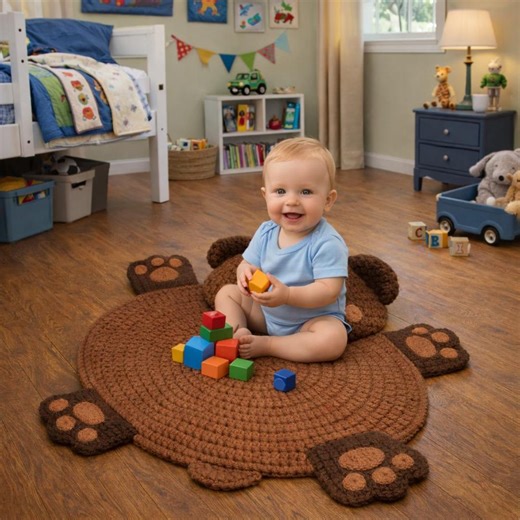 Crochet Bear Rug Pattern PDF | Baby Nursery Bear Mat | Kids Room Animal Rug | Easy Crochet Carpet Tutorial | EN & DE - Etsy
