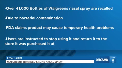 Walgreens recalls 41,000 bottles of saline nasal spray over bacterial contamination