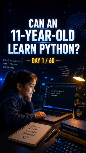 Can an 11-Year-Old Learn Python? 🤯 | Day 1 #python #coding #programming