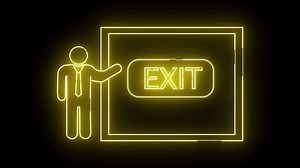 Download icon of a person presenting on a board and an exit button icon for free