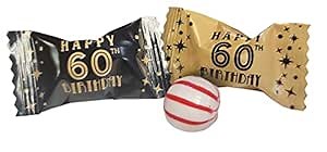 60th Birthday Themed Peppermints Gold & Black 100 Count Wrapped - Mint Candy