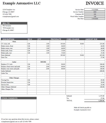 Simple Auto Repair Invoice Generator - Etsy