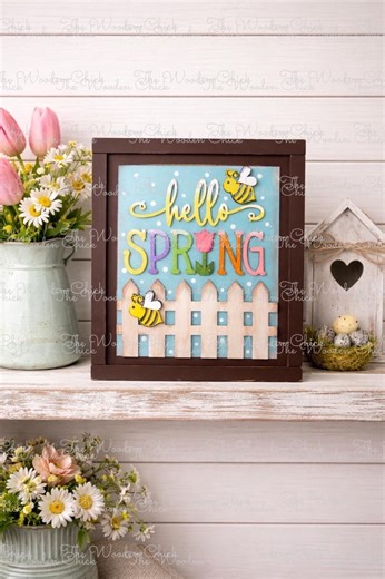 Spring Time “hello Spring” Sign Insert for Interchangeable Frame - Etsy