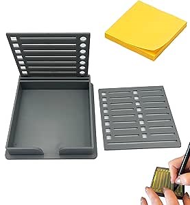 Sticky Note Stencil Template, Sticky Notes Dispenser, Reusable Note Organizer, 3x3 Sticky Pads Dispenser with Stencil, for 3x3 Self-Sticky Note Pads, for Office and Home (Grey)