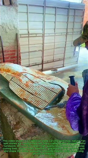 Natural Yan split stone carving mastery using traditional methods and tools with precision