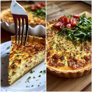 Quiche sans pâte express & légère Ingrédients (4 personnes) 3 œufs 40 cl de lait (écrémé ou demi-écrémé) 100 g de jambon en dés (ou blanc de poulet, ou thon) 100 g de fromage râpé (allégé si tu veux) 100 g de légumes au choix (courgette râpée, poivron, épinards, champignons, tomates cerises…) 2 c. à soupe de farine Sel, poivre, noix de muscade Préparation Préchauffer le four à 180°C. Dans un saladier, battre les œufs avec le lait. Ajouter la farine en fouettant pour éviter les grumeaux. Incorpor