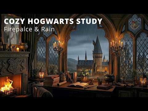 Cozy Hogwarts Study 🌧️ Relax & Fireplace