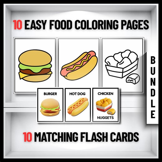 Easy Food Coloring Pages   Flash Cards for Kids | Simple Printable PDF Set - Etsy