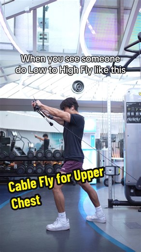 If you have the equipment for it, a seated low-to-high cable fly is probably the best way to do a fly for your upper chest. Being on a bench seated is simply more stable than standing. Ideally you want to set the incline quite high, to around 60 to 75 degrees, and lead with your thumbs to avoid bringing in more biceps into the movement. #fyp #fitness #gym #bodybuilding
